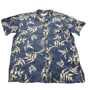 High Surf Mens Navy Blue Tropical Leaf Print Hawaiian Camp Shirt 2XL